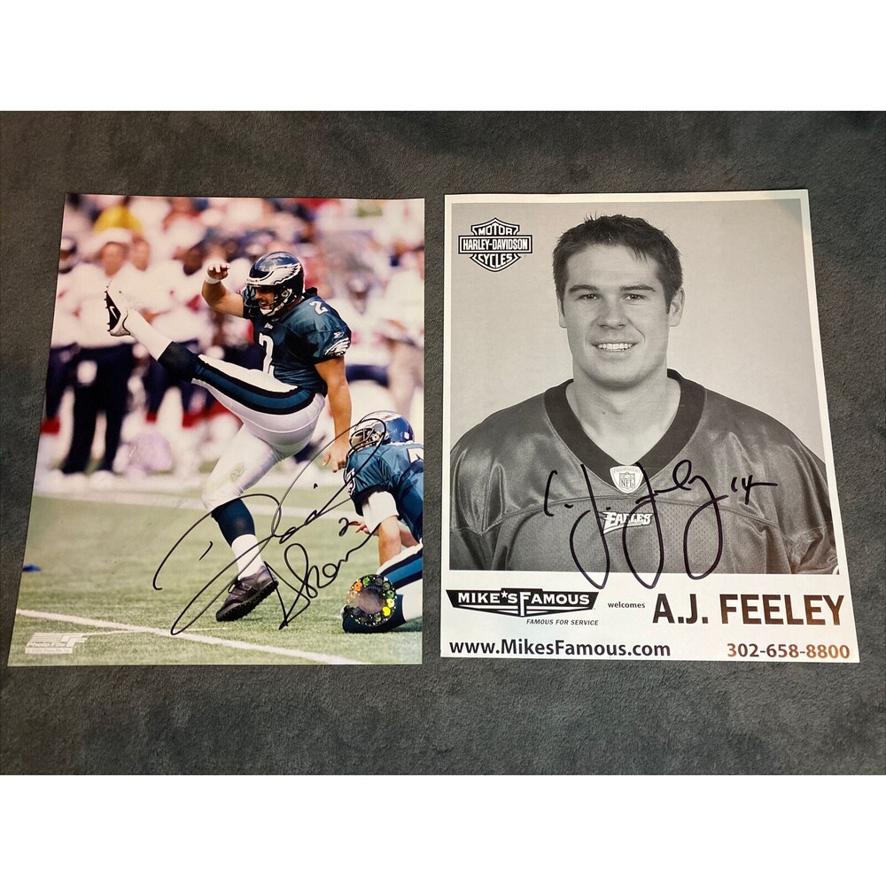 Lot Of 2 Signed Pictures Former Philadelphia Eagles AJ Feeley And David Akers